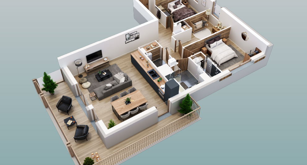 Appartement vue de haut 3D